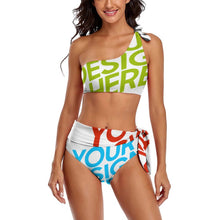 Charger l'image dans la galerie, Ensemble bikini bustier BK2119 pour femme en forme d'épaule unique personnalisée avec prénom motif texte (conception multi-images)