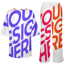 Charger l'image dans la galerie, Ensemble femme composé d'une chemise col rond à manches chauve-souris et d'un pantalon large à taille élastique YKL04personnalisée avec prénom motif texte (conception multi-images)