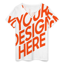 Charger l'image dans la galerie, T-shirt femme manches courtes col v décontracté YXV personnalisé avec photo texte prénom (conception une image)