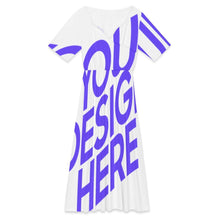 Charger l'image dans la galerie, Robe midi femme taille haute col pétale F31Q personnalisé avec photo texte prénom (conception une image)