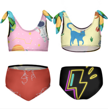 Charger l'image dans la galerie, Bikini fille bustier avec détails à nouer sur les épaules (2 pièces) NT022 personnalisé avec  photo texte logo (conception multi-images)