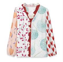 Charger l'image dans la galerie, Blouse manches longues avec décolleté V à volants passepoil pour femme A1S personnalisée avec prénom motif texte (conception multi-images)