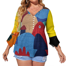 Charger l'image dans la galerie, Chemise à manches longues pour femmes SDS20150 avec dix boutons et manches pétales à volants personnalisée avec prénom motif texte (conception multi-images)