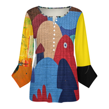 Charger l'image dans la galerie, Chemise à manches longues pour femmes SDS20150 avec dix boutons et manches pétales à volants personnalisée avec prénom motif texte (conception multi-images)