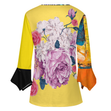 Charger l'image dans la galerie, Chemise à manches longues pour femmes SDS20150 avec dix boutons et manches pétales à volants personnalisée avec prénom motif texte (conception multi-images)