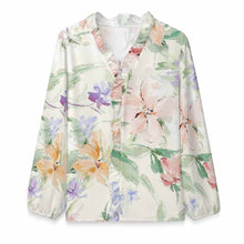 Charger l'image dans la galerie, Chemise femme col V à volants et manches longues A1S personnalisé avec photo texte prénom (conception une image)