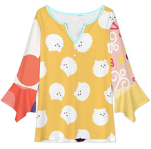 Charger l'image dans la galerie, Chemisier à manches pétales pour femmes VJK été manches 3/4 décontracté col en V haut personnalisée avec prénom motif texte (conception multi-images)