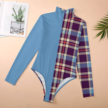 Charger l'image dans la galerie, Combinaison body stringbody maillot en col montant à manches longues femme NZ056 personnalisé avec photo logo motif texte (impression des multi-images)