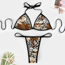 Charger l'image dans la galerie, Ensemble 2 pièces maillot de bain bikini triangle push up J195D57 femme avec soutien-gorge à lacets personnalisé avec photo motif texte (conception multi-images)