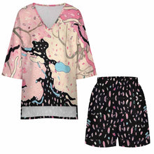 Charger l'image dans la galerie, Ensemble chemise à manches chauve-souris et short à taille élastique pour femme YKL07 personnalisé avec photo texte prénom (conception une image)