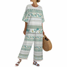 Charger l'image dans la galerie, Ensemble femme composé d'une chemise à col rond et manches chauve-souris et d'un pantalon large à taille élastique (YKL04) personnalisé avec photo texte prénom (conception une image)