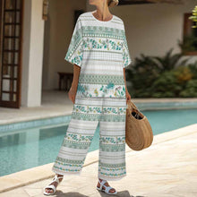 Charger l'image dans la galerie, Ensemble femme composé d'une chemise à col rond et manches chauve-souris et d'un pantalon large à taille élastique (YKL04) personnalisé avec photo texte prénom (conception une image)