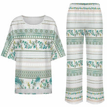 Charger l'image dans la galerie, Ensemble femme composé d'une chemise à col rond et manches chauve-souris et d'un pantalon large à taille élastique (YKL04) personnalisé avec photo texte prénom (conception une image)