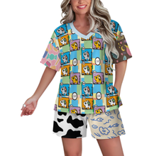 Charger l'image dans la galerie, Ensemble pyjama court pour femme à col en V B98TZ personnalisée avec prénom motif texte (conception multi-images)