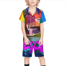 Charger l'image dans la galerie, Ensemble chemise à manches courtes et short de plage garçon (2 pièces) A27TZ personnalisée avec prénom motif texte (conception multi-images)
