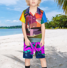 Charger l'image dans la galerie, Ensemble chemise à manches courtes et short de plage garçon (2 pièces) A27TZ personnalisée avec prénom motif texte (conception multi-images)