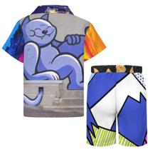 Charger l'image dans la galerie, Ensemble chemise à manches courtes et short de plage garçon (2 pièces) A27TZ personnalisée avec prénom motif texte (conception multi-images)