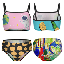 Charger l'image dans la galerie, Ensemble de bain bikini maillot de bain fille enfant NT009 personnalisé avec texte motif photo (conception multi-images)