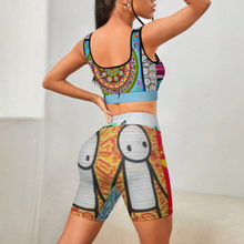 Charger l'image dans la galerie, Ensemble de survêtement de yoga de haute qualité avec haut court et short 2 pièces YJ052 personnalisé avec texte de motif photo (conception multi-images)