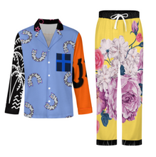 Charger l'image dans la galerie, Ensemble pyjama homme chemise à manches longues + pantalon long avec cordon personnalisée avec prénom motif texte (conception multi-images)