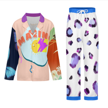 Charger l'image dans la galerie, Ensembles de pyjama classiques à manches longues pour femmes personnalisée avec prénom motif texte (conception multi-images)