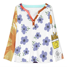 Charger l'image dans la galerie, Haut manches longues col V boutonné sur le devant YUC personnalisée avec prénom motif texte (conception multi-images)