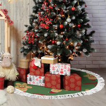 Charger l'image dans la galerie, Jupe de couverture pour sapin de Noël (style franges) (images différentes des deux côtés) personnalisée avec prénom motif texte