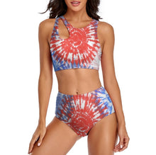 Charger l'image dans la galerie, Maillot de bain bikini taille haute deux pièces tendance pour femme OCS2118 personnalisée avec prénom motif texte (conception multi-images)