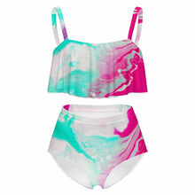 Charger l'image dans la galerie, Maillots de bain pour femmes MSYX464 Maillots de bain deux pièces Haut à volants avec bas taille haute Ensemble de bikini personnalisé avec photo texte prénom