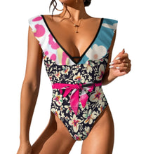 Charger l'image dans la galerie, Nouvelle collection 2024 Maillot de bain une pièce pour femmes SDS2003 col en V à volants personnalisée avec prénom motif texte (conception multi-images)