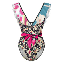 Charger l'image dans la galerie, Nouvelle collection 2024 Maillot de bain une pièce pour femmes SDS2003 col en V à volants personnalisée avec prénom motif texte (conception multi-images)