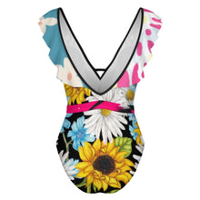 Charger l'image dans la galerie, Nouvelle collection 2024 Maillot de bain une pièce pour femmes SDS2003 col en V à volants personnalisée avec prénom motif texte (conception multi-images)