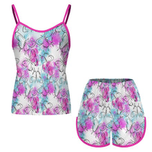Charger l'image dans la galerie, Pyjama d'été femme pyjama 2 pièces bretelles en satin personnalisé avec photo texte prénom (conception une image)