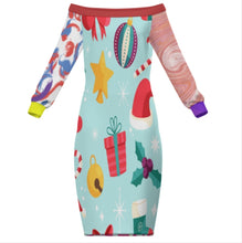 Charger l'image dans la galerie, Robe à manches longues à épaules dénudées pour femme MXLD personnalisée avec prénom motif texte (conception multi-images)