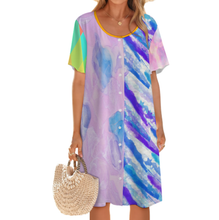 Charger l'image dans la galerie, Robe boutonnée à manches courtes pour femme LM501 personnalisée avec prénom motif texte (conception multi-images)