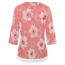 Charger l'image dans la galerie, T-shirt à manches courtes et col en V orné de dentelle femme SDS2513 personnalisé avec photo texte logo (image unique impression)