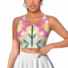 Charger l'image dans la galerie, Soutiens-gorge de sport à fermeture éclair sur le devant pour femmes SDS2007 personnalisé avec photo texte prénom (conception une image)