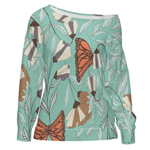 Charger l'image dans la galerie, Sweat-shirt pour femme haut à épaules inclinées ZQ personnalisé avec photo texte prénom (conception une image)