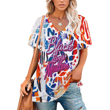 Charger l'image dans la galerie, T-shirt Ice Silk à manches courtes et col en V NZ109 pour femme personnalisé avec photo texte prénom (conception une image)