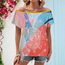 Charger l'image dans la galerie, T-shirt ample à manches courtes et épaules dénudées pour femme LM076 personnalisée avec prénom motif texte (conception multi-images)