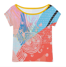 Charger l'image dans la galerie, T-shirt ample à manches courtes et épaules dénudées pour femme LM076 personnalisée avec prénom motif texte (conception multi-images)