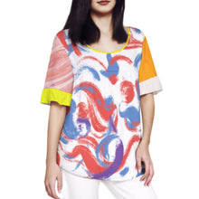 Charger l'image dans la galerie, T-shirt col rond femme avec manches en feuille de lotus NT104 personnalisée avec prénom motif texte (conception multi-images)