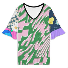 Charger l'image dans la galerie, T-shirt décontracté à manches courtes et col en V pour femme NT101 personnalisée avec prénom motif texte (conception multi-images)