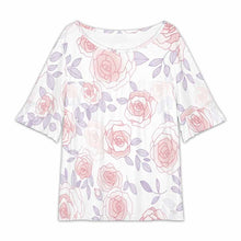 Charger l'image dans la galerie, T-shirt femme à col rond et manches en feuille de lotus NT104 personnalisé avec photo texte prénom (conception une image)