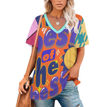 Charger l'image dans la galerie, T-shirt femme en soie glacée à manches courtes et col V NZ109 personnalisée avec prénom motif texte (conception multi-images)