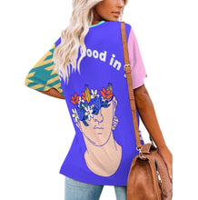 Charger l'image dans la galerie, T-shirt femme en soie glacée à manches courtes et col V NZ109 personnalisée avec prénom motif texte (conception multi-images)