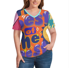 Charger l'image dans la galerie, T-shirt femme en soie glacée à manches courtes et col V NZ109 personnalisée avec prénom motif texte (conception multi-images)