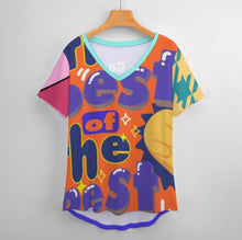 Charger l'image dans la galerie, T-shirt femme en soie glacée à manches courtes et col V NZ109 personnalisée avec prénom motif texte (conception multi-images)