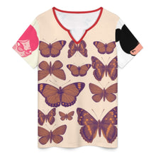 Charger l'image dans la galerie, T-shirts à col en V pour femmes hauts décontractés à manches courtes d'été YXV personnalisée avec prénom motif texte (conception multi-images)