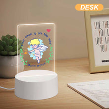 Charger l'image dans la galerie, Veilleuse en acrylique avec base ronde en plastique personnalisée avec prénom motif texte